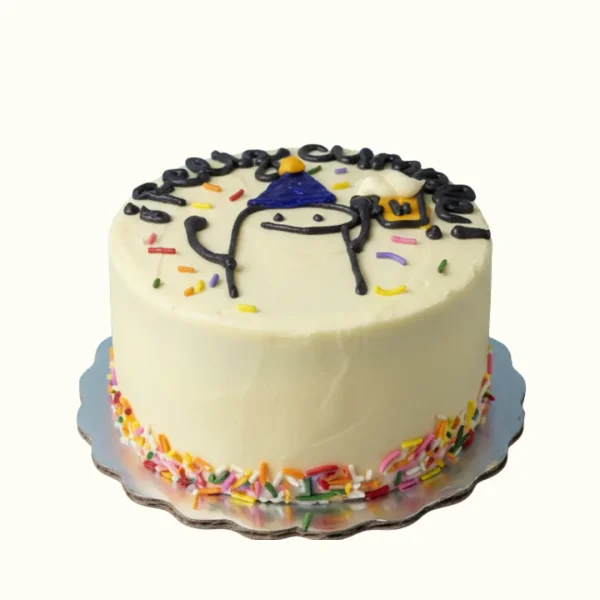 Pastel Flork personalizado con cobertura blanca y confeti de colores